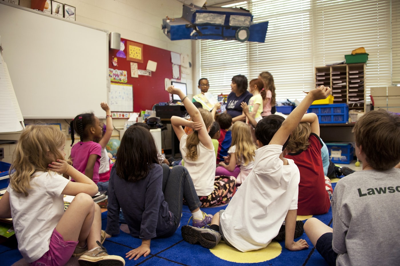 School-age children in a learning space